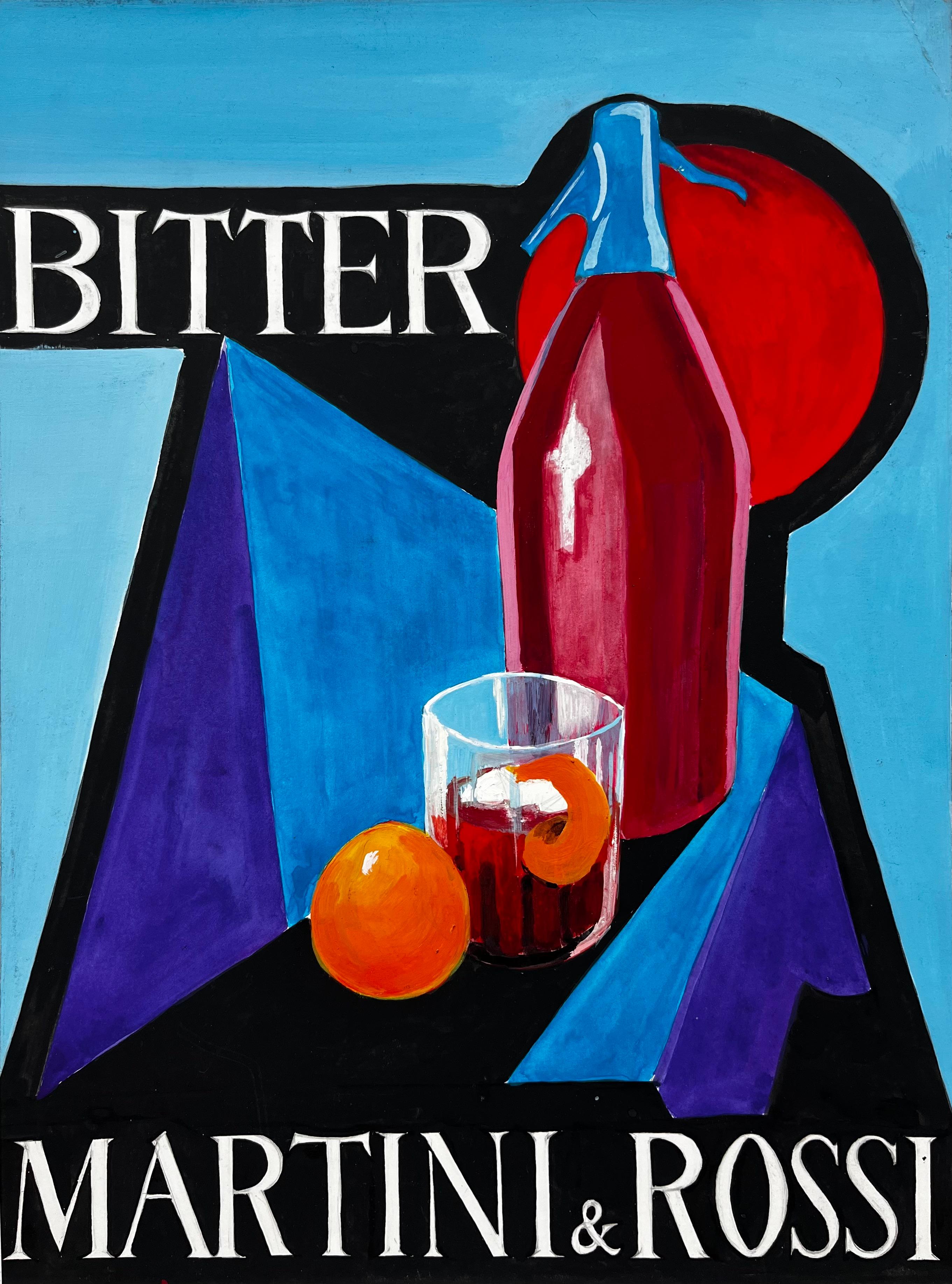 Martini and Rossi Bitter Vintage Advertising Design French Modernist Gouache