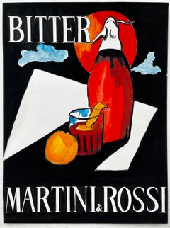 Martini and Rossi Bitter Vintage Cocktail Advertising French Modernist Gouache