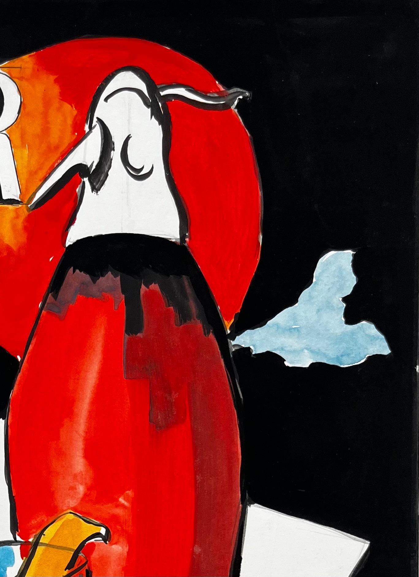 Martini and Rossi Bitter Vintage Cocktail Advertising Gouache moderniste française - Rose Abstract Drawing par Guy Nicod