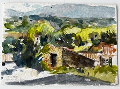 Provence Hillside Village Landscape Acquerello Francese Post Impressionista