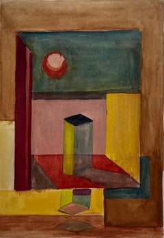 Abstract Geometric Interior French Modernist Watercolour Gouache