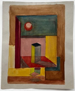 Abstract Geometric Interior French Modernist Watercolour Gouache