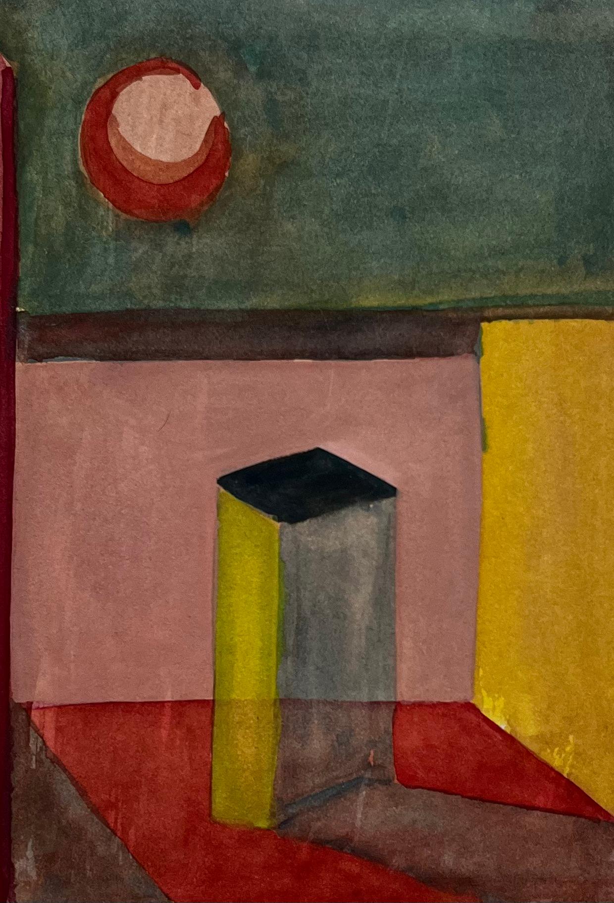 Abstraktes geometrisches Interieur Französisch Modernist Aquarell Gouache im Angebot 2