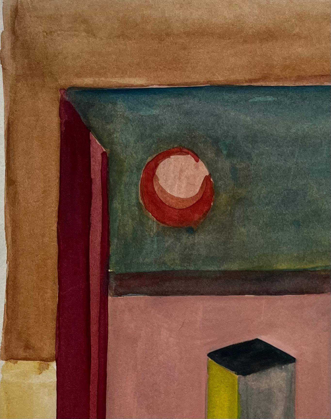 Abstraktes geometrisches Interieur Französisch Modernist Aquarell Gouache (Moderne), Art, von Guy Nicod