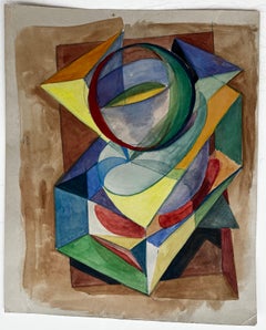 Geometrische abstrakte Komposition mit sphärischer Form Aquarell der französischen Moderne