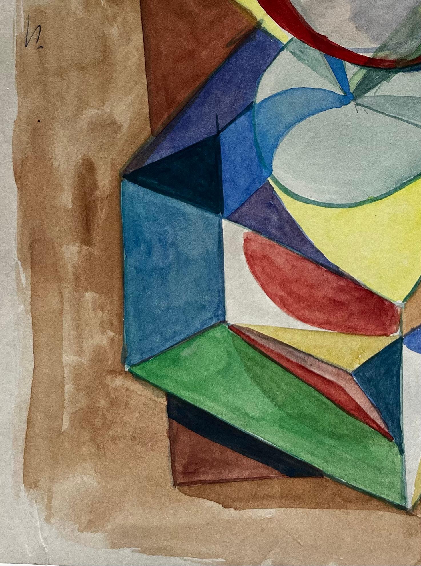 Geometrische abstrakte Komposition mit sphärischer Form Aquarell der französischen Moderne im Angebot 2