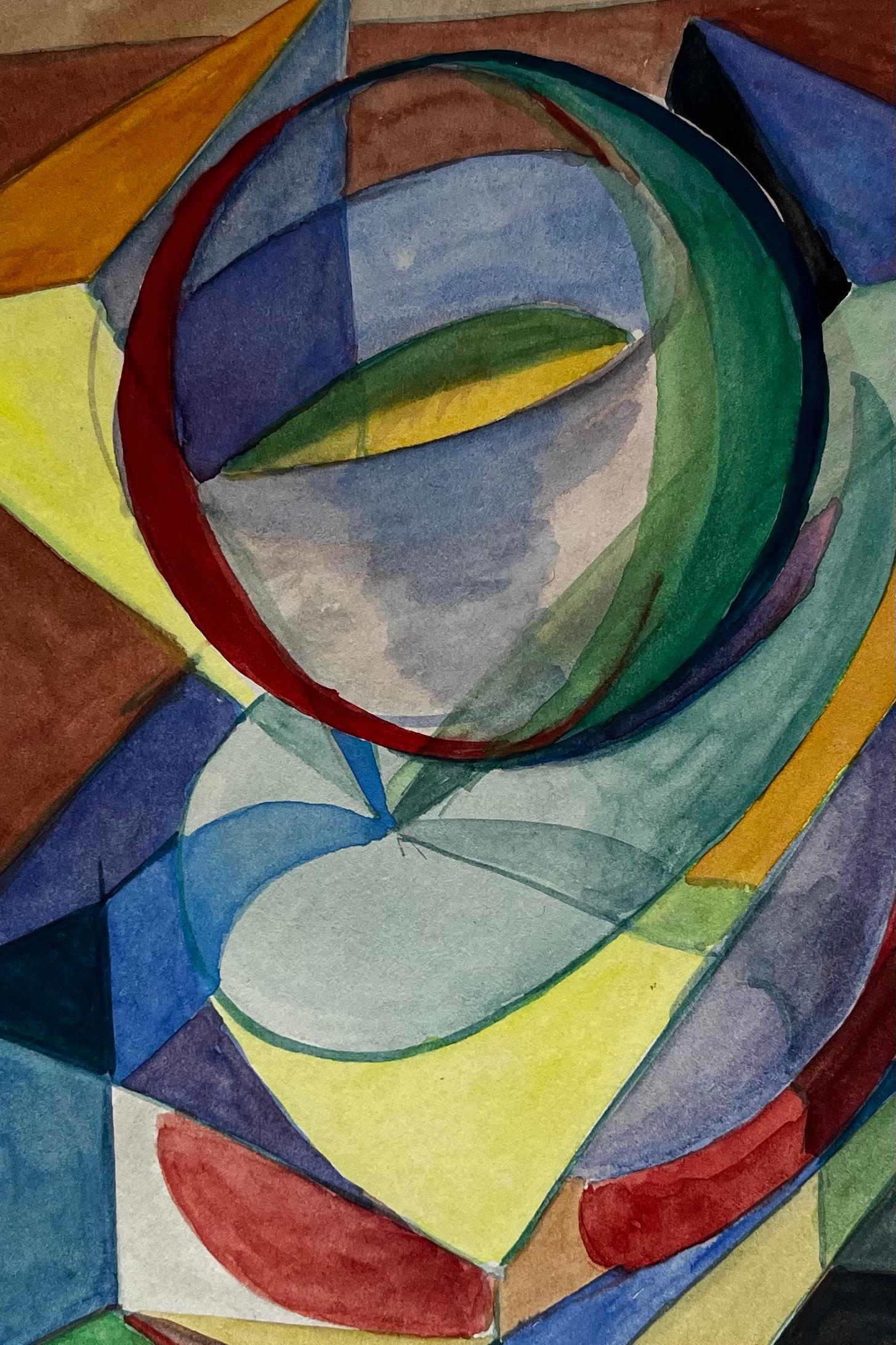 Geometrische abstrakte Komposition mit sphärischer Form Aquarell der französischen Moderne im Angebot 3