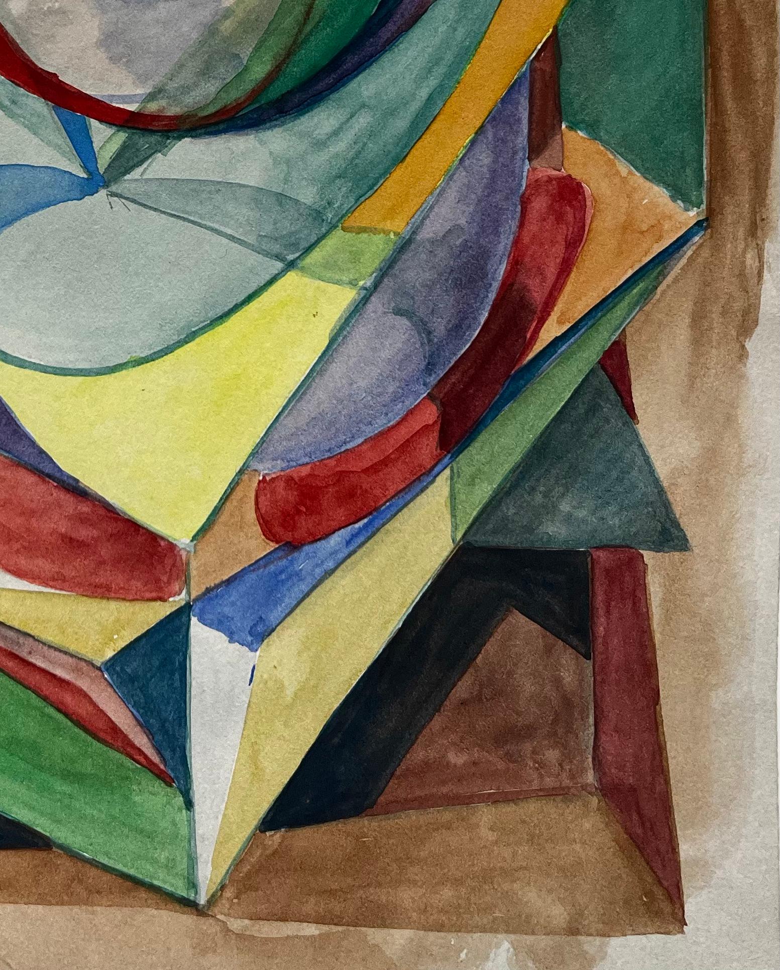 Geometrische abstrakte Komposition mit sphärischer Form Aquarell der französischen Moderne im Angebot 1