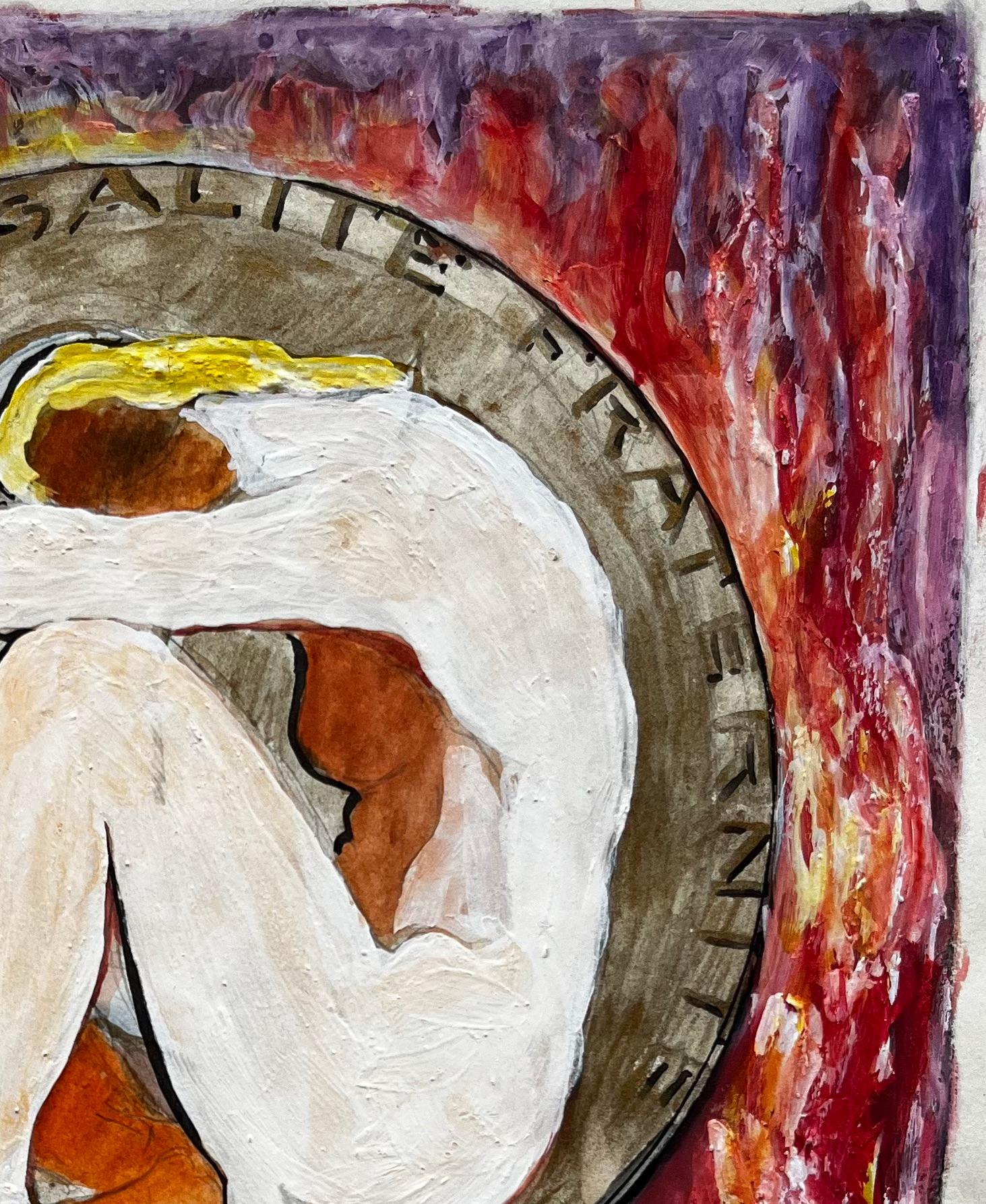 Liberté Égalité Fraternité Symbolic Composition French Modernist Gouache - Brown Abstract Drawing by Guy Nicod