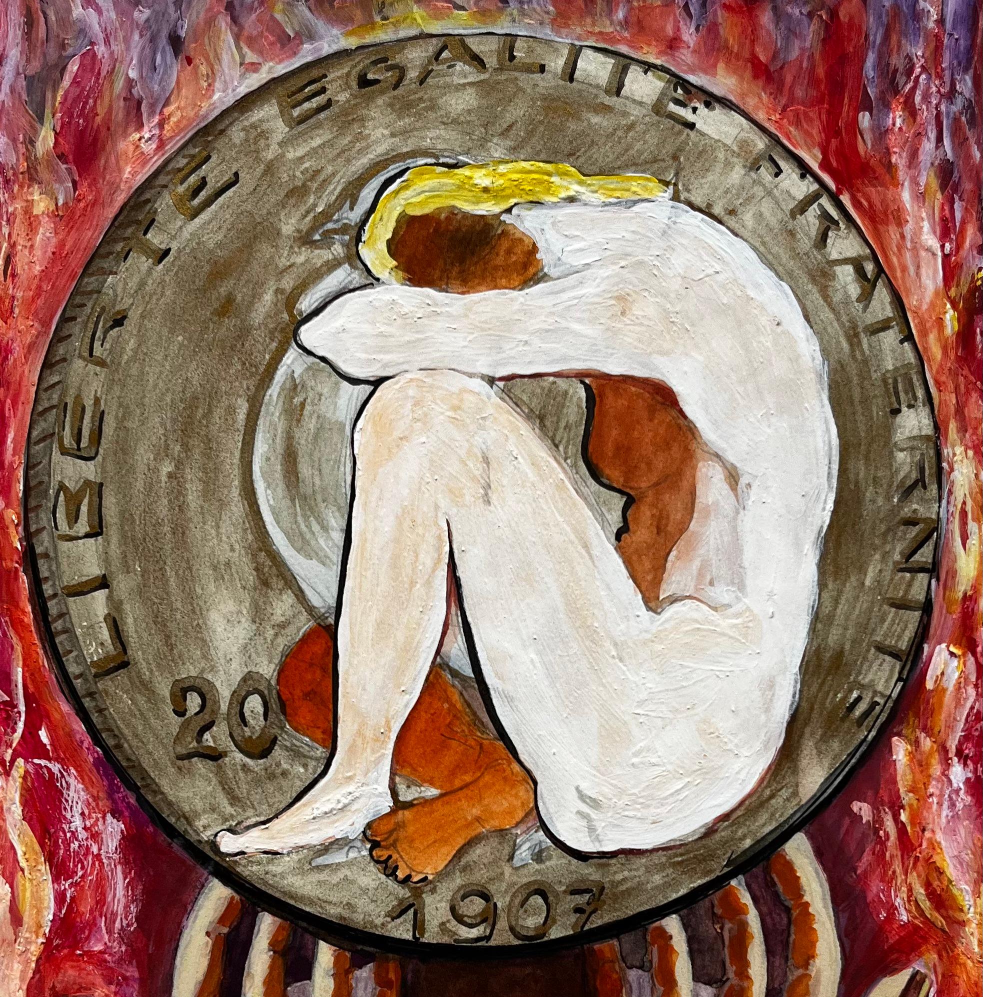 Liberté Égalité Fraternité Symbolic Composition French Modernist Gouache For Sale 3