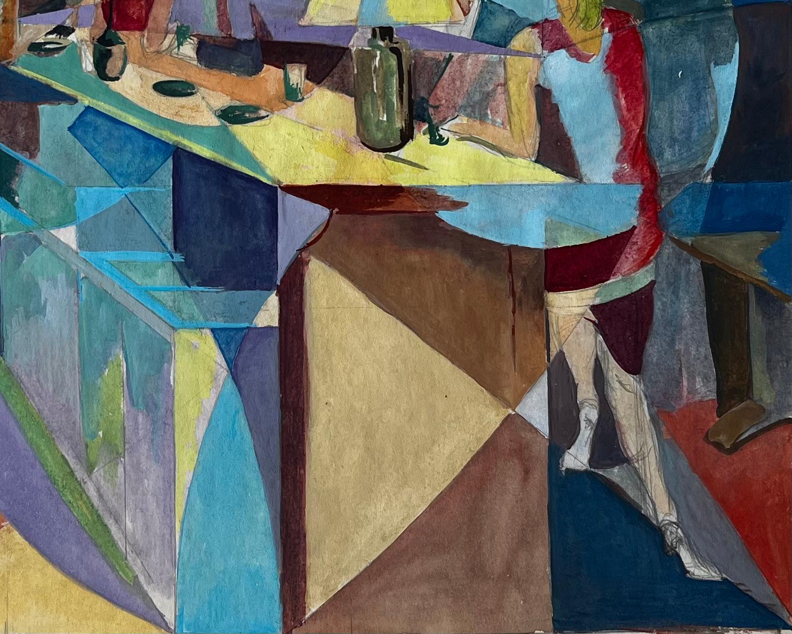 Escena nocturna de bar Cubista Modernista francés Gouache por Guy Nicod en venta 2