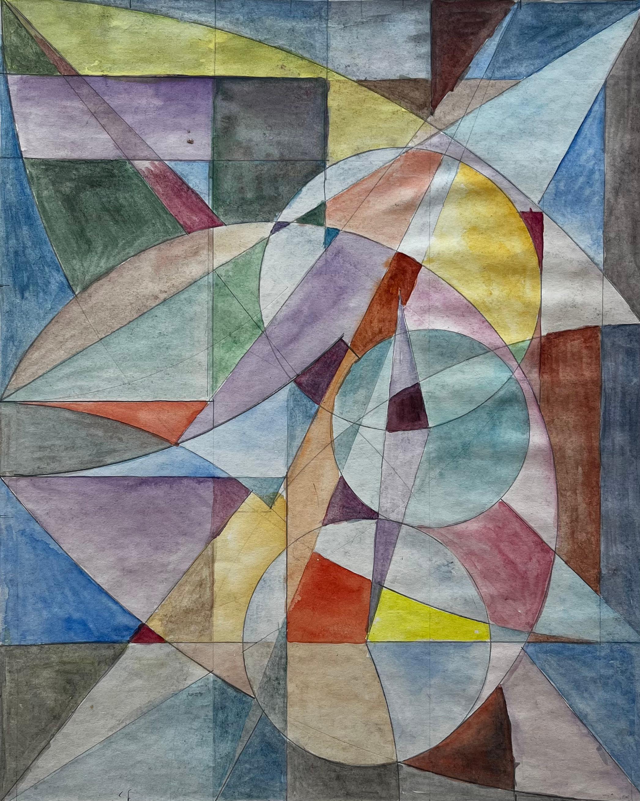 Geometric Abstract Study Colorful Modernist Gouache on Paper