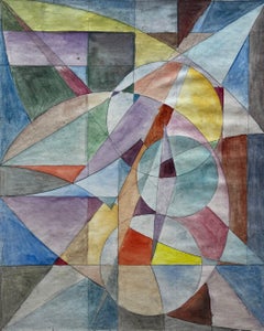 Geometric Abstract Study Colorful Modernist Gouache on Paper