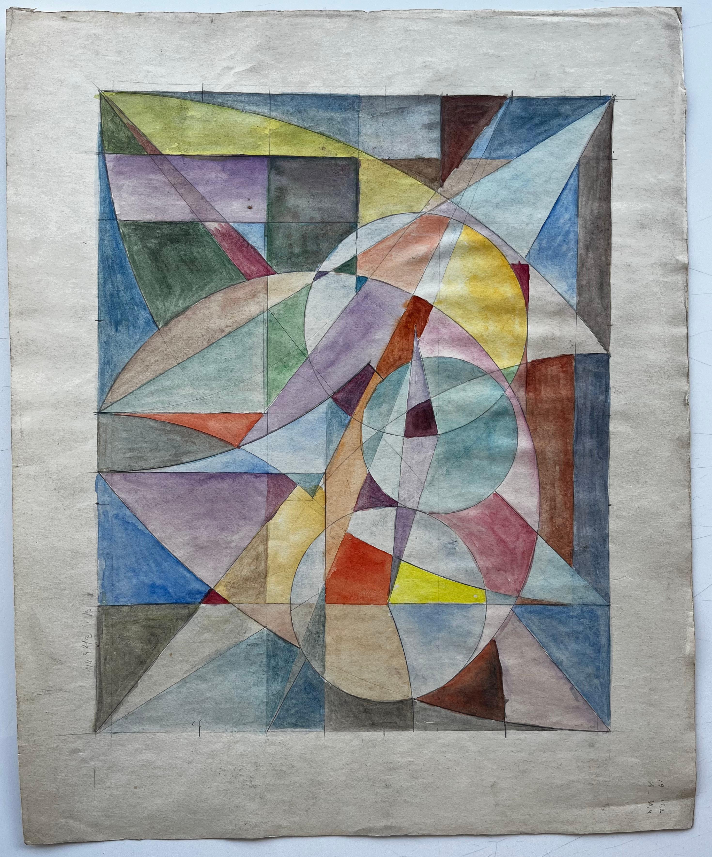 Geometric Abstract Study Colorful Modernist Gouache on Paper - Art by Guy Nicod