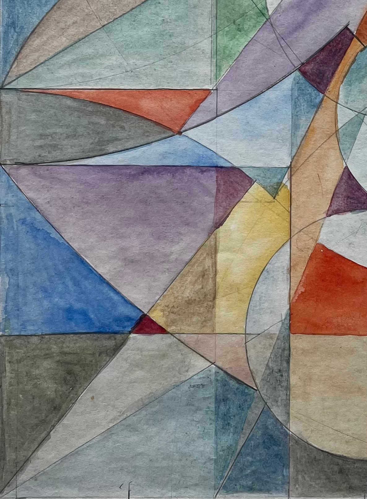 Geometric Abstract Study Colorful Modernist Gouache on Paper For Sale 2