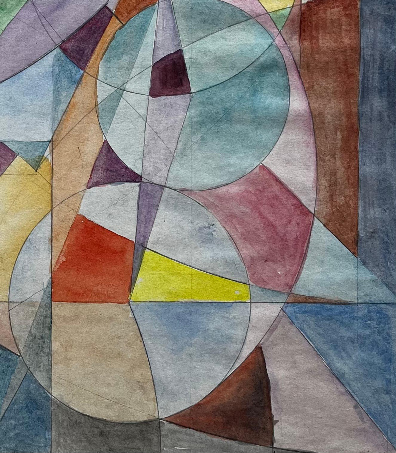 Geometric Abstract Study Colorful Modernist Gouache on Paper For Sale 1