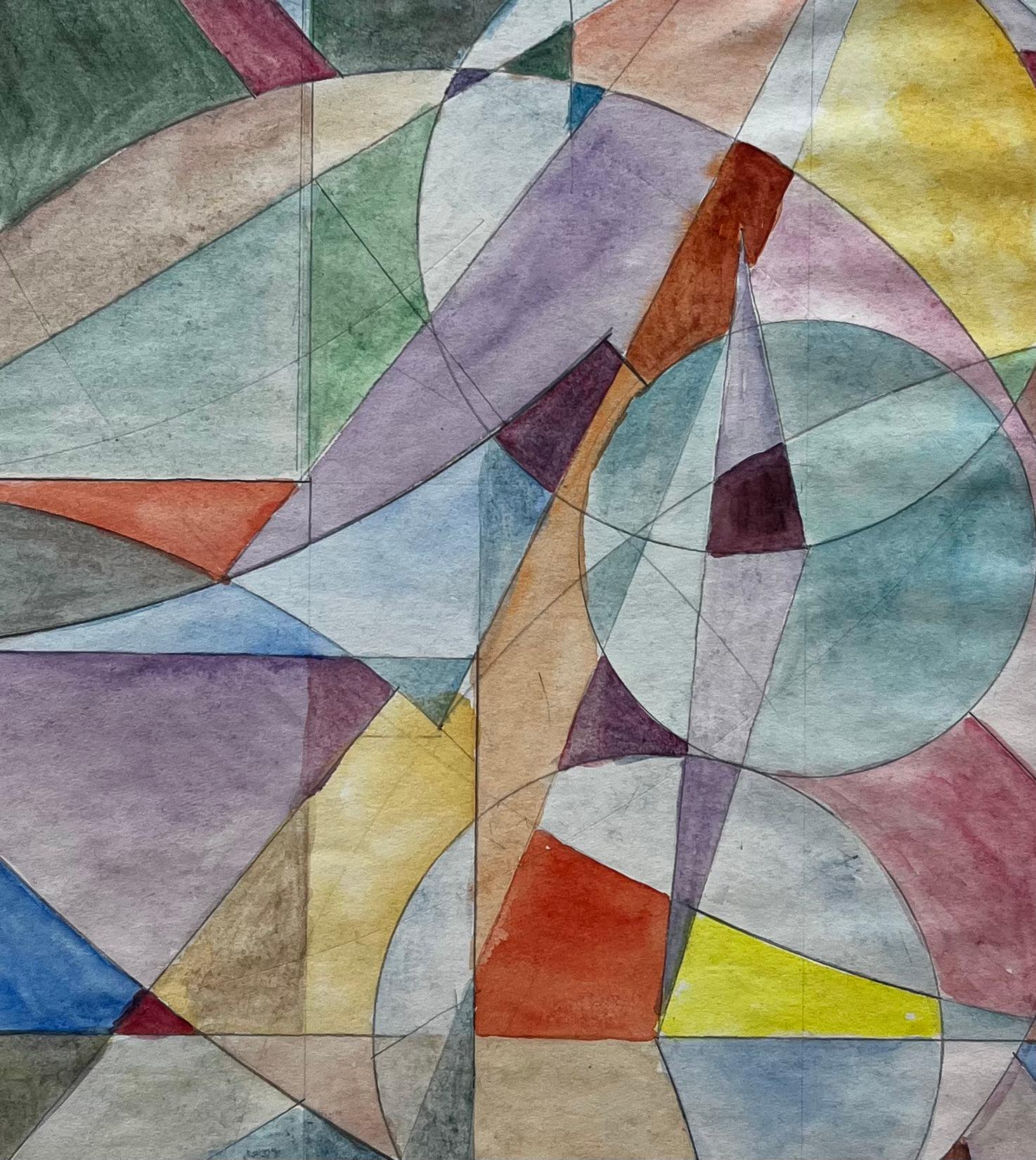 Geometric Abstract Study Colorful Modernist Gouache on Paper For Sale 3