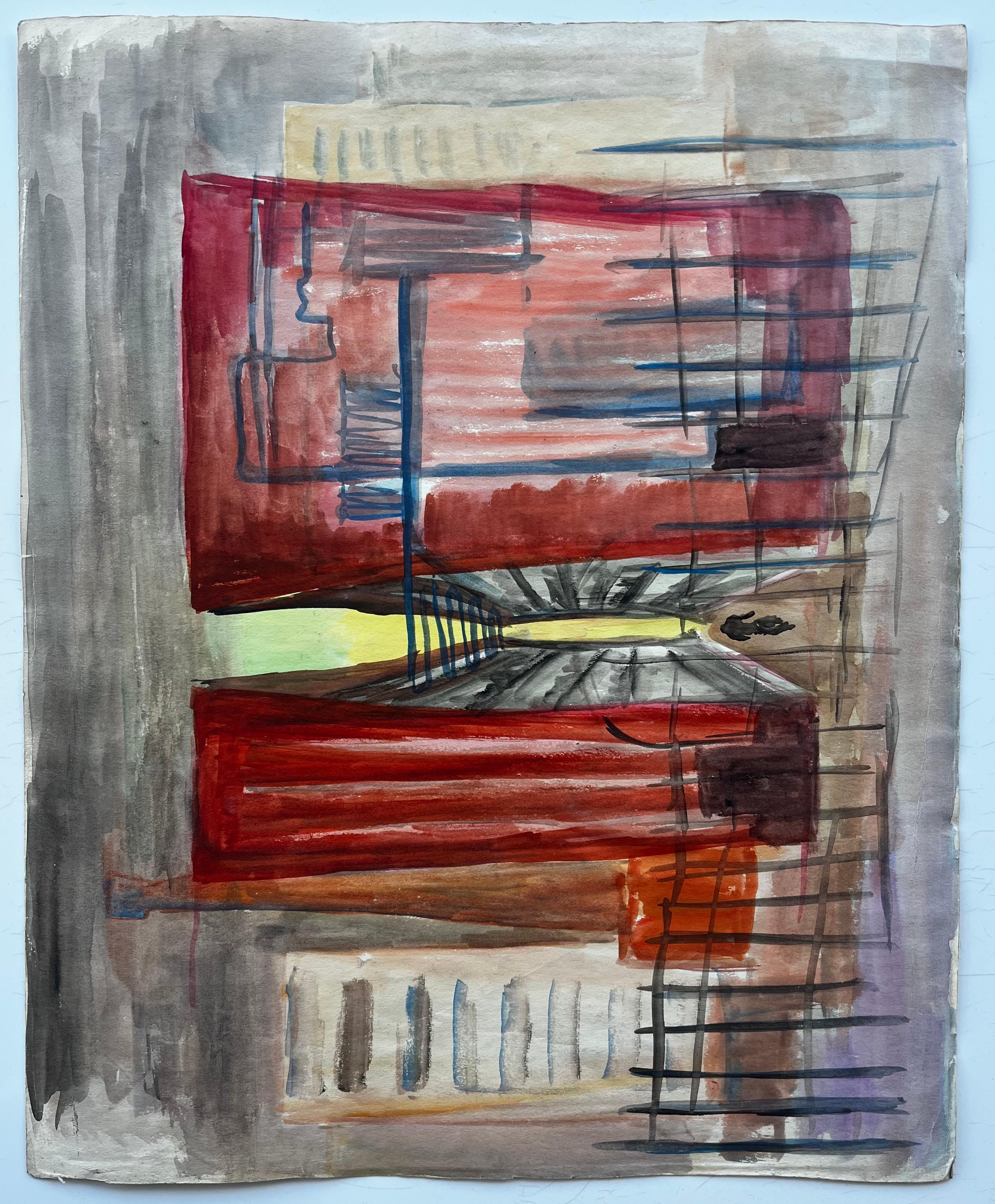 Geometric Abstract Study Colorful Modernist Gouache on Paper For Sale 4