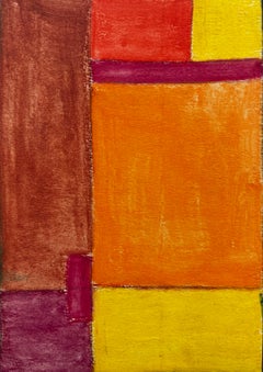 Abstract Geometric Composition in Red Orange and Yellow Modernist Gouache