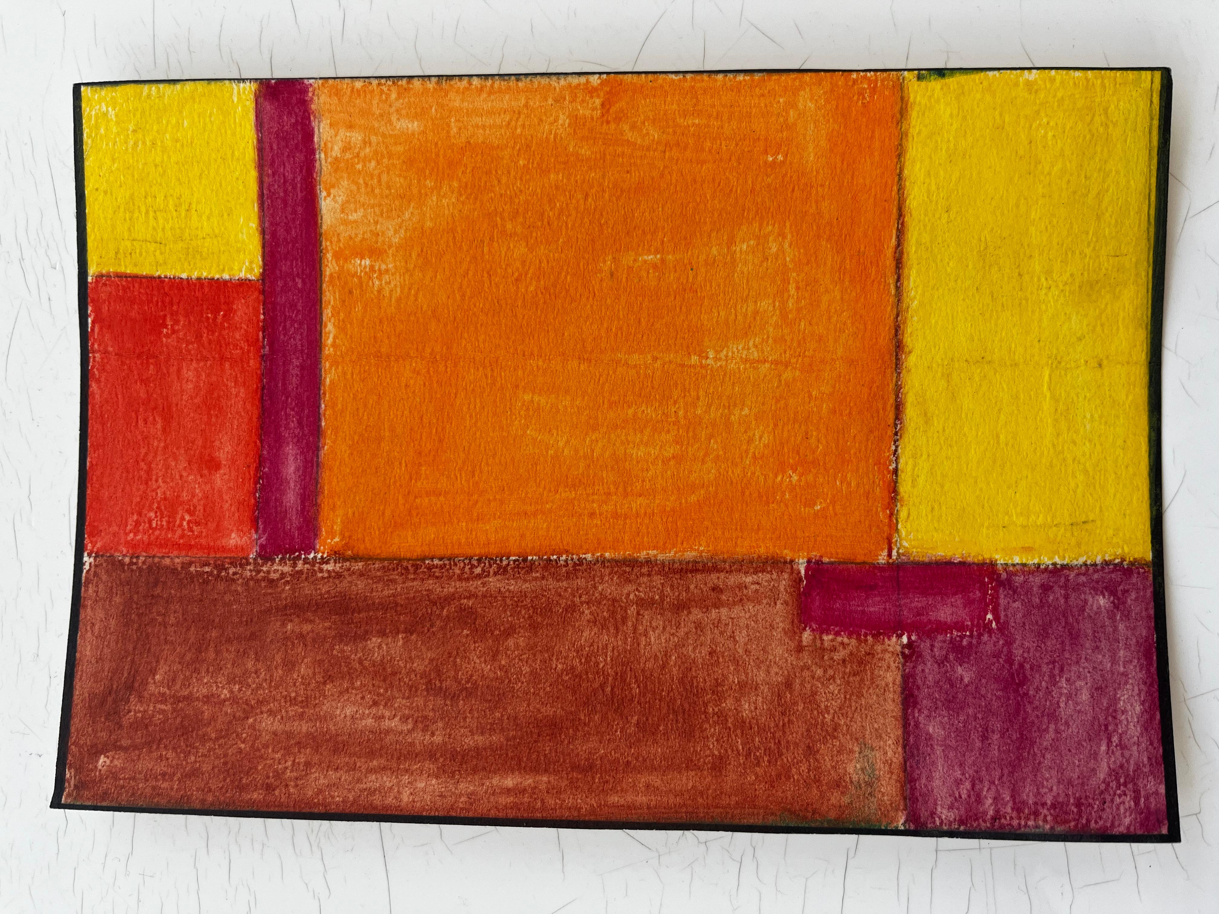 Composition géométrique abstraite en rouge, orange et jaune Gouache moderniste en vente 1