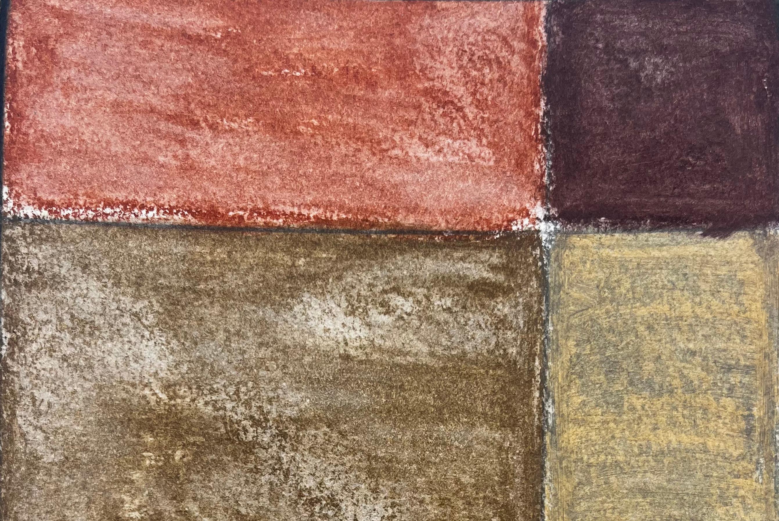 Earth Tone Abstract Geometric Composition Modernist Gouache on Paper - Brown Landscape Art by Guy Nicod