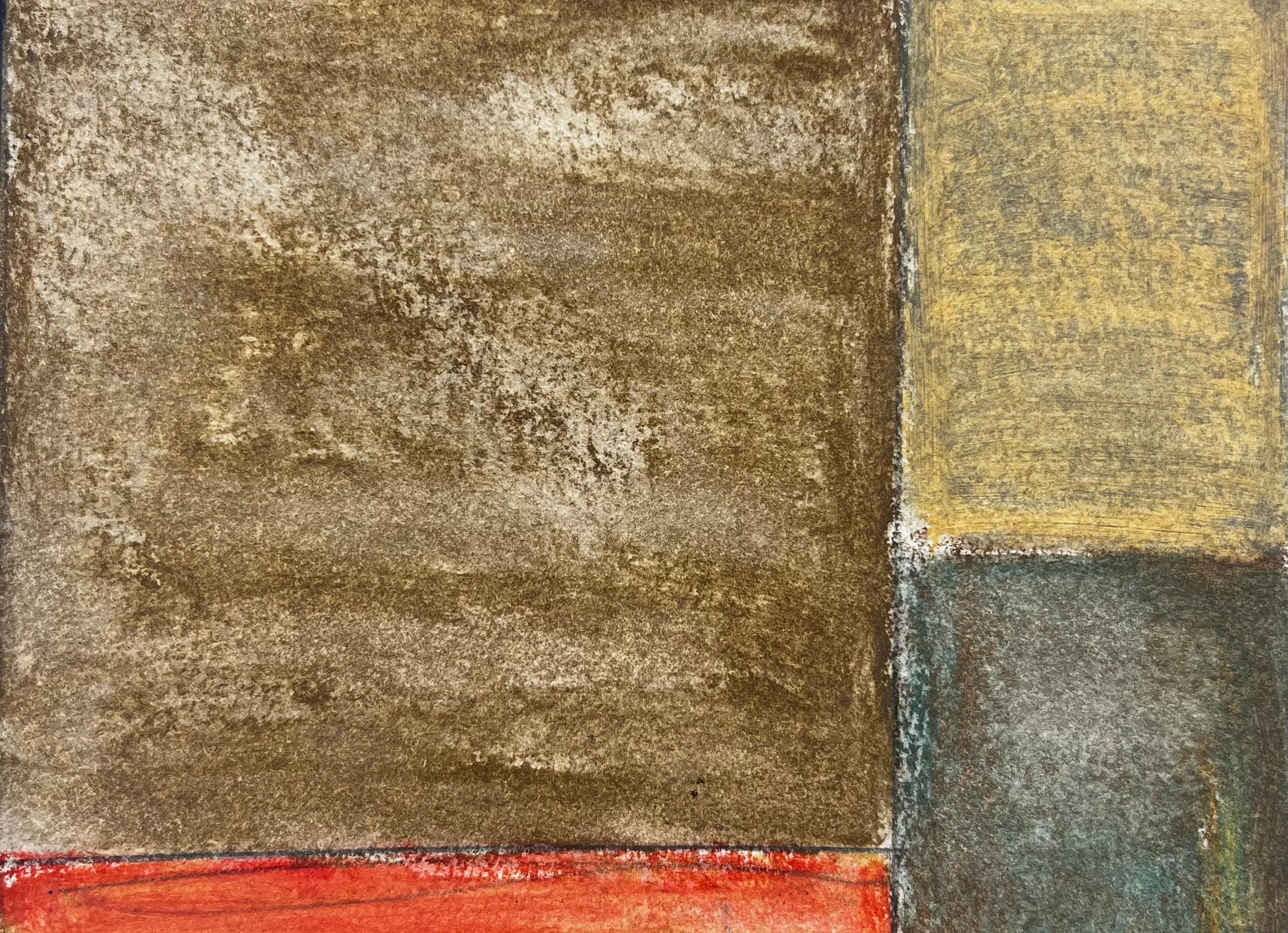 Title: Abstract Geometric Composition in Red Orange and Yellow Modernist Gouache
Guy Nicod (French 1923 - 2021) 
Gouache on artist paper, unframed
Size: 7.25 x 5.25 inches (height x width)
Provenance: Artists estate, France
Condition: good; some