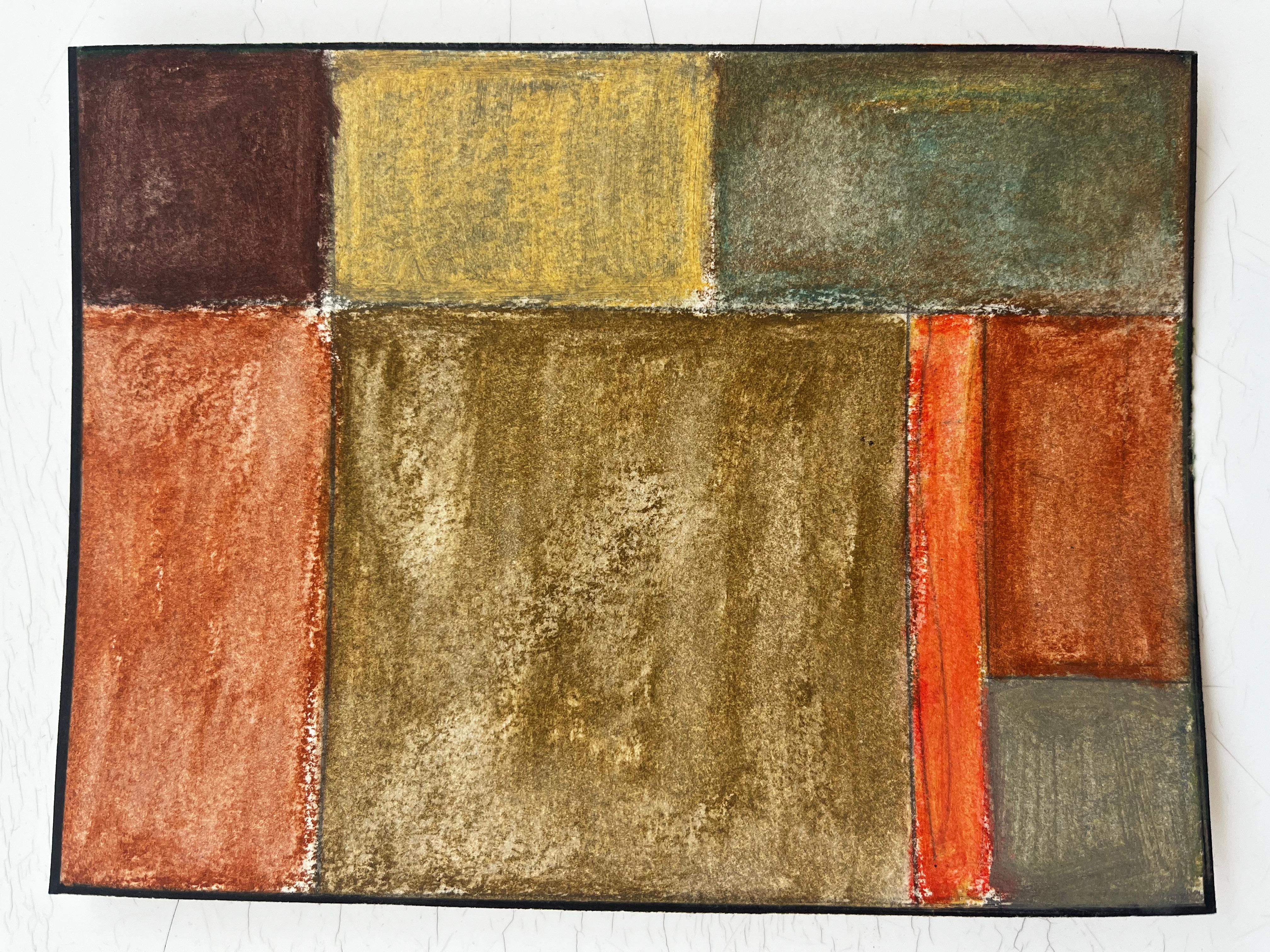Earth Tone Abstract Geometric Composition Modernist Gouache on Paper For Sale 2
