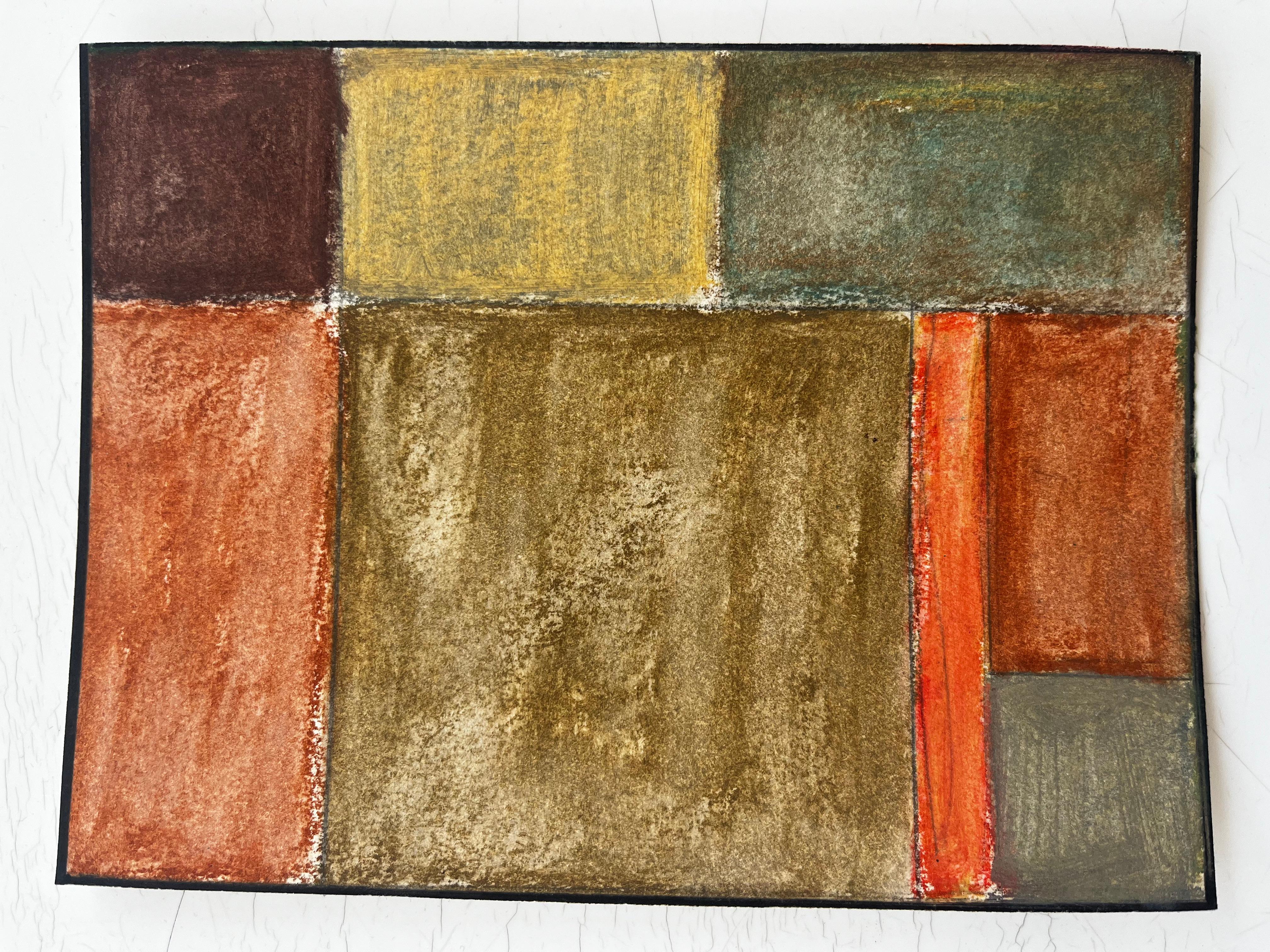 Earth Tone Abstract Geometric Composition Modernist Gouache on Paper For Sale 3