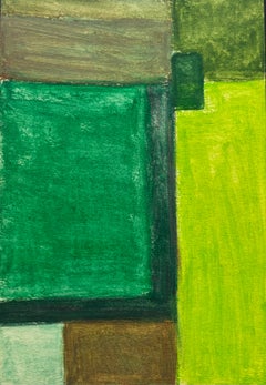 Abstract Geometric Composition in Green and Yellow Modernist Gouache on Paper