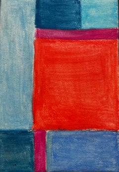 Abstract Geometric Composition in Red and Blue Modernist Gouache on Paper