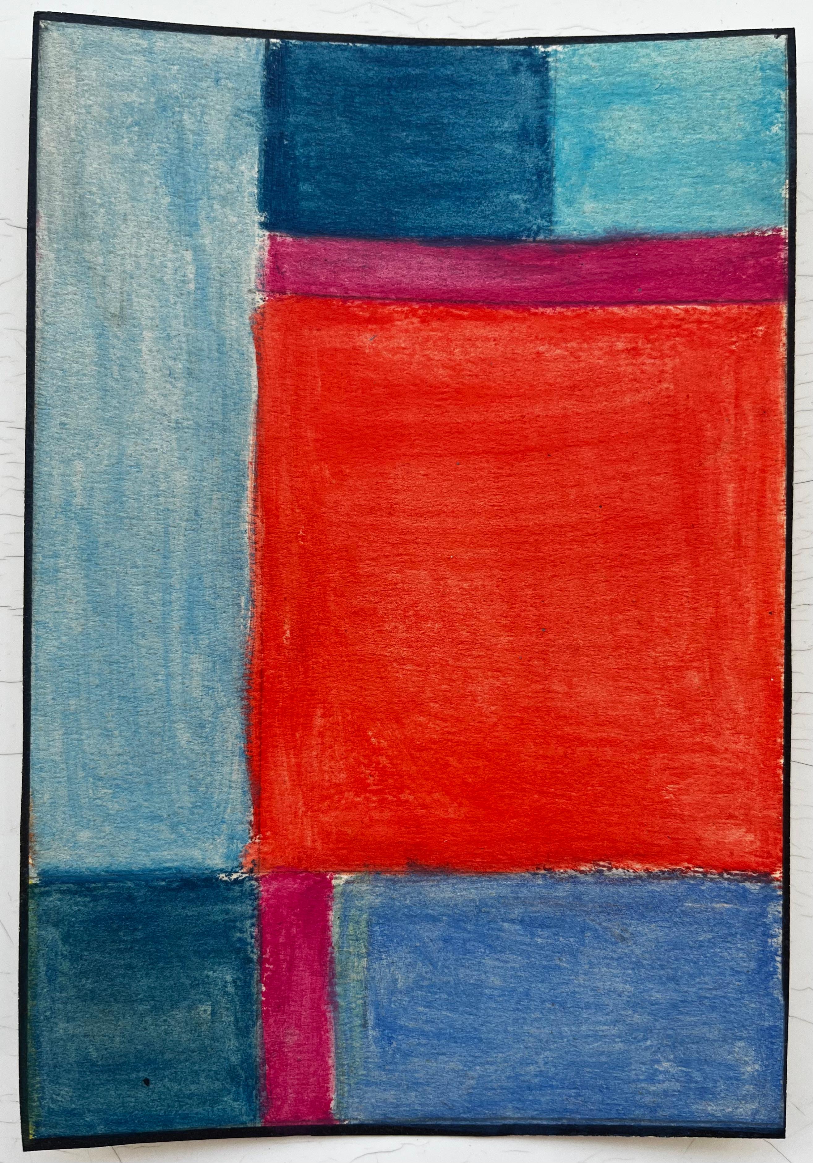 Abstract Geometric Composition in Red and Blue Modernist Gouache on Paper - Art by Guy Nicod