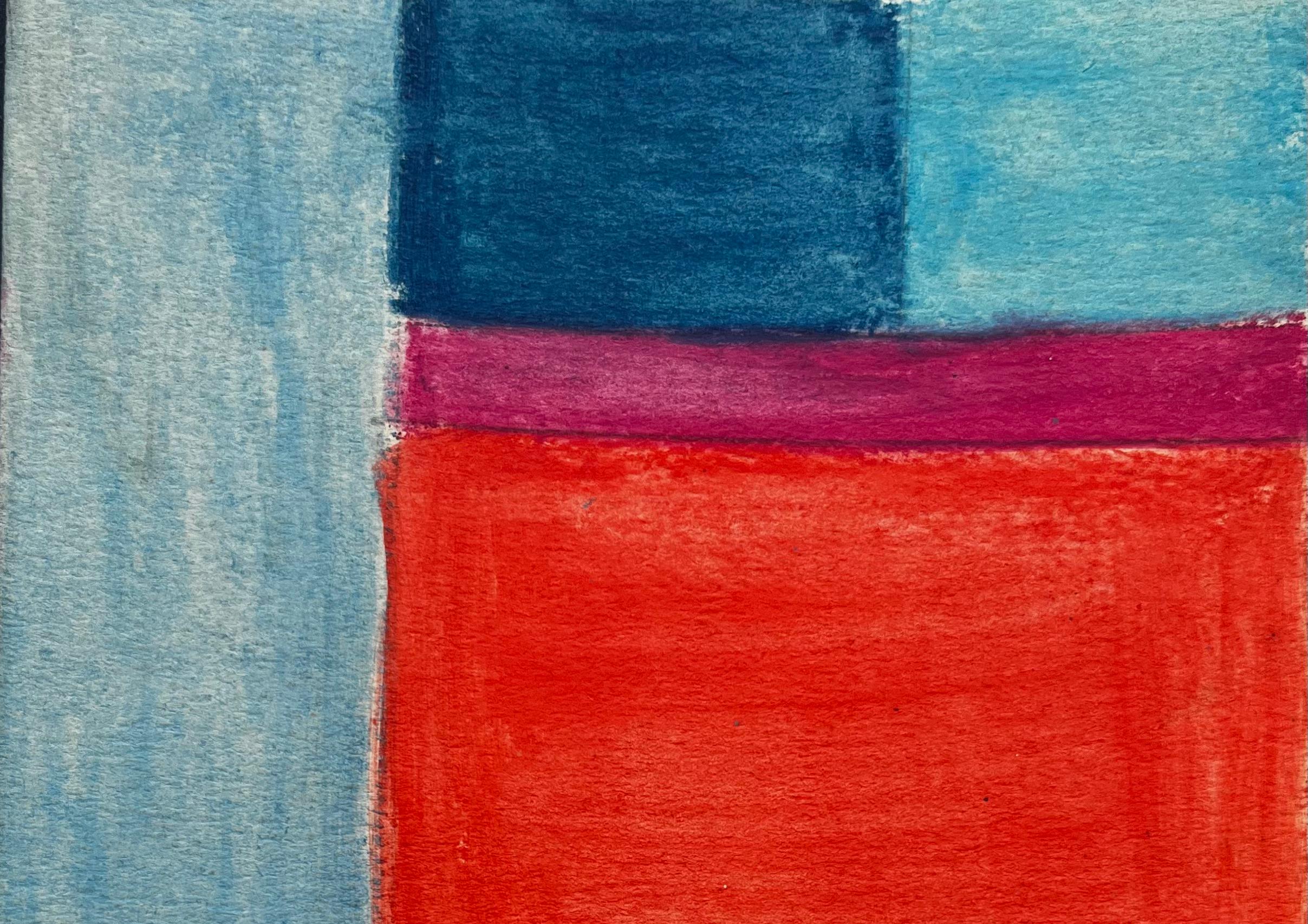 Title: Abstract Geometric Composition in Red and Blue Modernist Gouache on Paper
Guy Nicod (French 1923 - 2021) 
Gouache on artist paper, unframed
Size: 7.75 x 5.25 inches (height x width)
Provenance: Artists estate, France
Condition: good; some