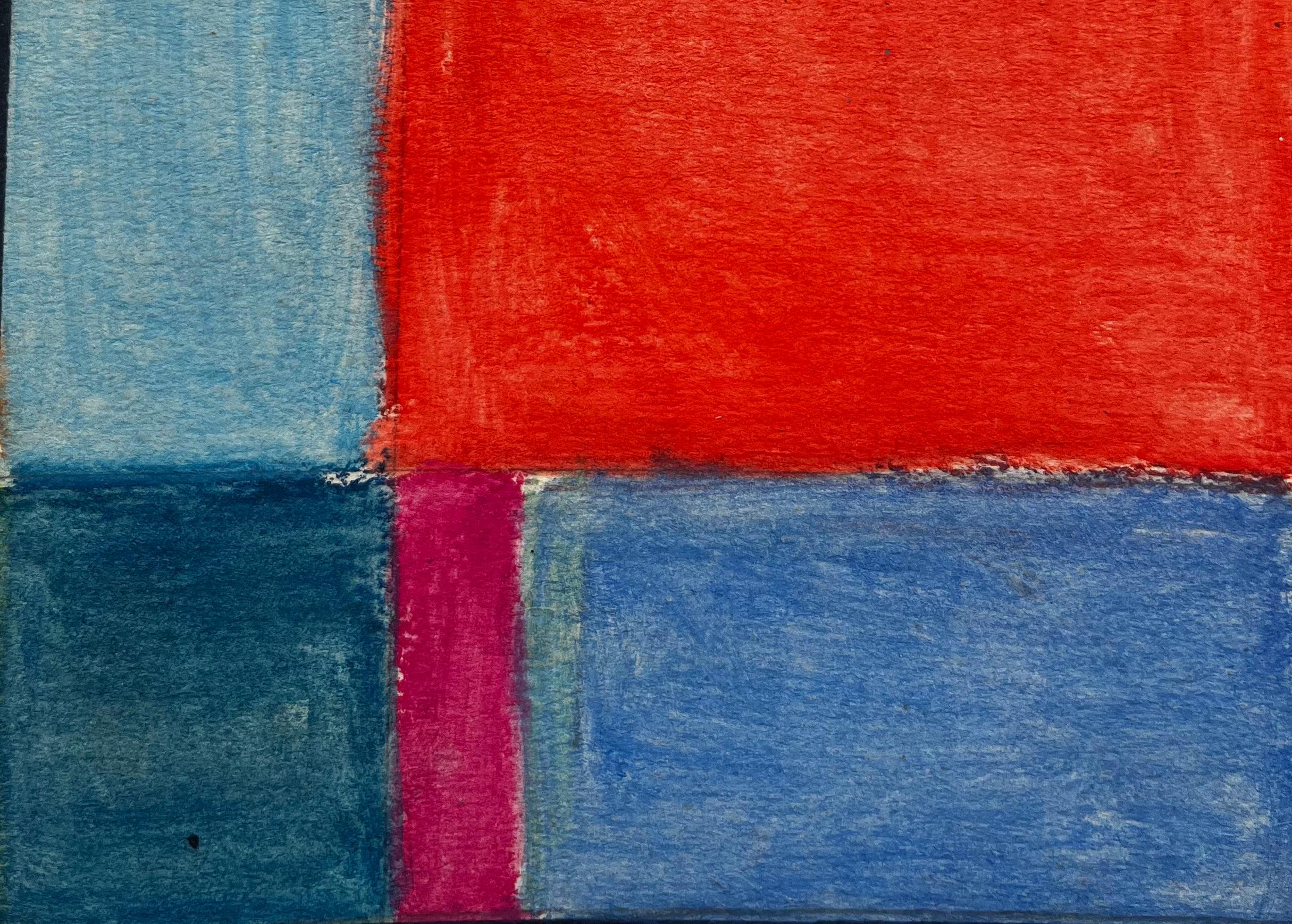 Abstract Geometric Composition in Red and Blue Modernist Gouache on Paper For Sale 2