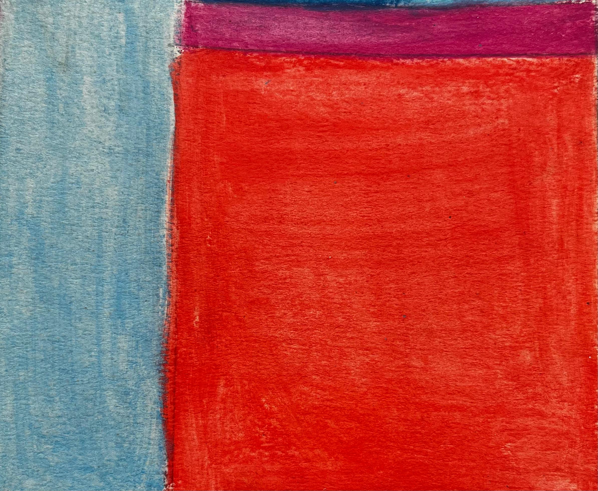 Abstract Geometric Composition in Red and Blue Modernist Gouache on Paper For Sale 1
