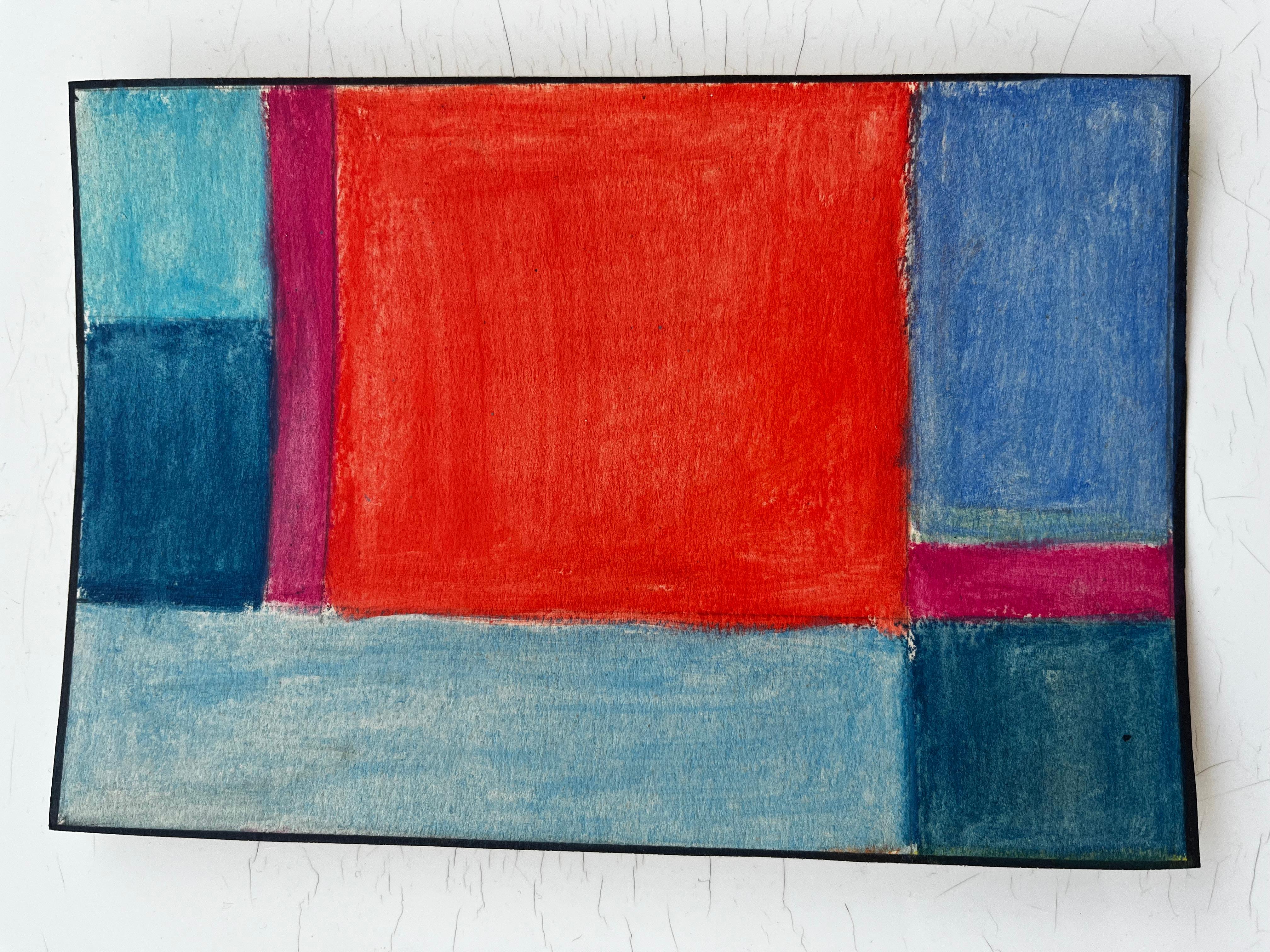 Abstract Geometric Composition in Red and Blue Modernist Gouache on Paper For Sale 3