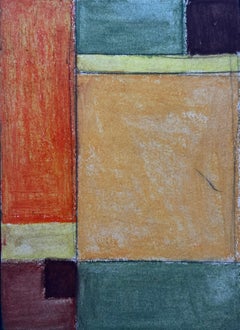 Abstract Geometric Composition in Orange Green and Ochre Modernist Oil Pastel