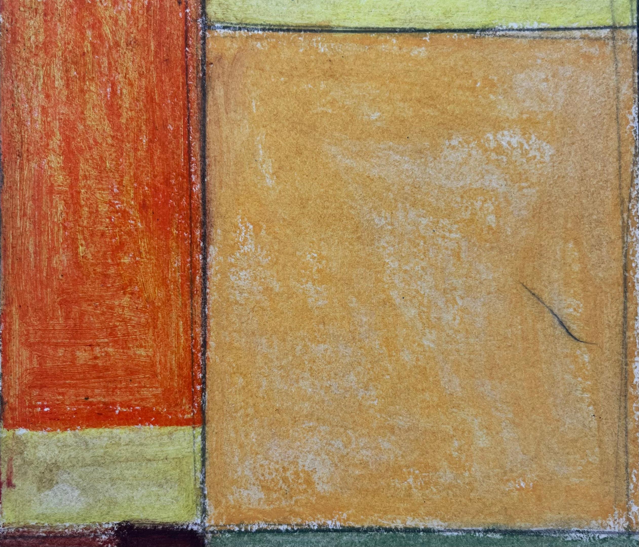 Composición geométrica abstracta en pastel al óleo modernista verde anaranjado y ocre - Landscape Art Marrón de Guy Nicod