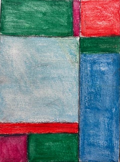 Abstract Geometric Composition in Blue Green and Red Modernist Oil Pastel