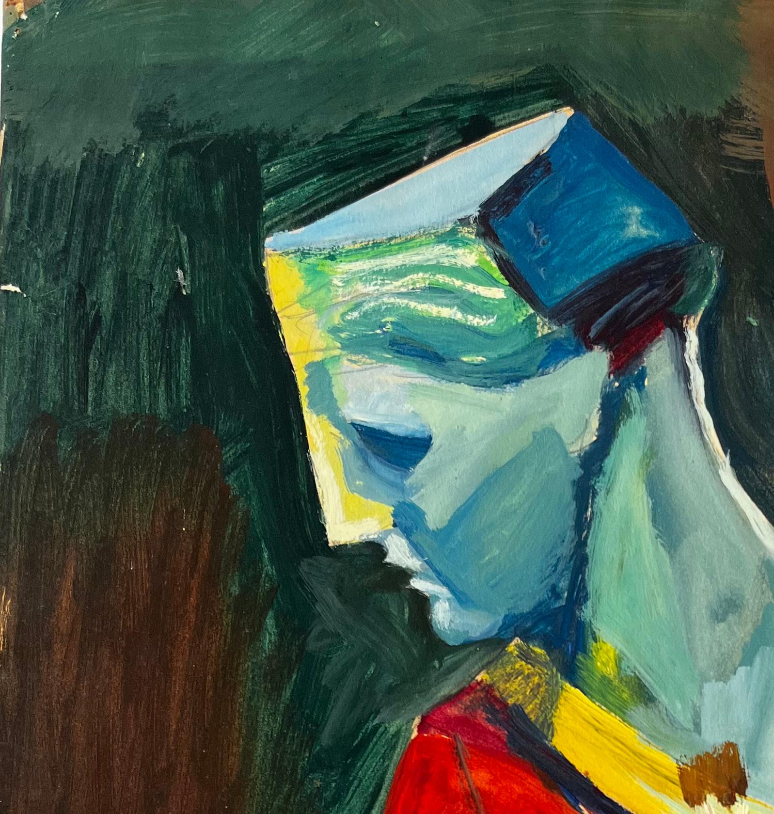 Bodegón con concha y busto Pintura gouache modernista francesa de Guy Nicod en venta 2