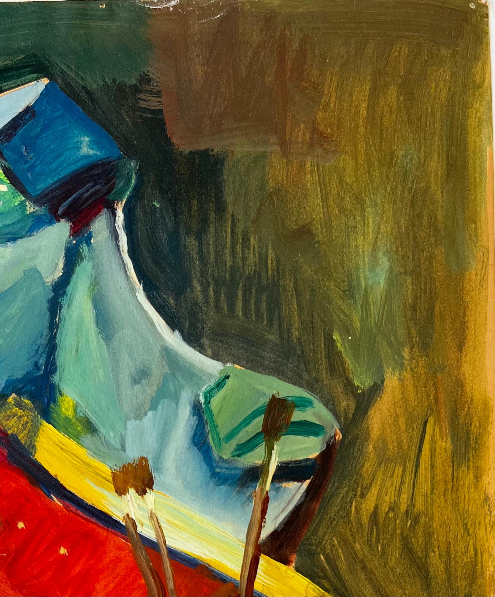 Bodegón con concha y busto Pintura gouache modernista francesa de Guy Nicod en venta 3