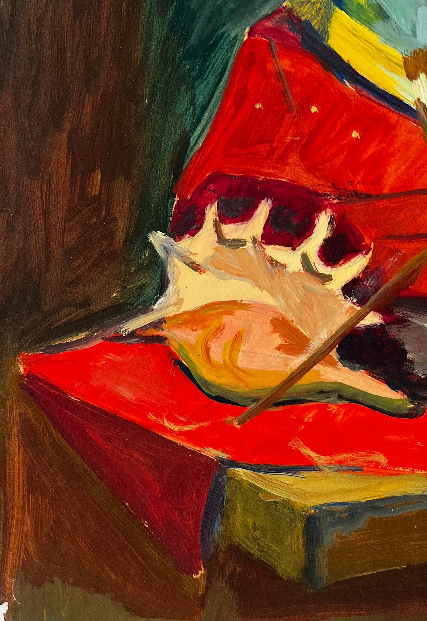 Bodegón con concha y busto Pintura gouache modernista francesa de Guy Nicod en venta 5