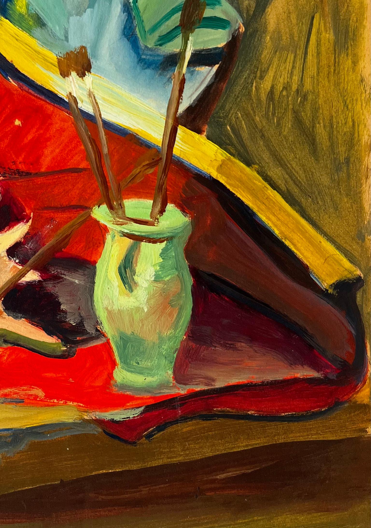 Bodegón con concha y busto Pintura gouache modernista francesa de Guy Nicod en venta 4