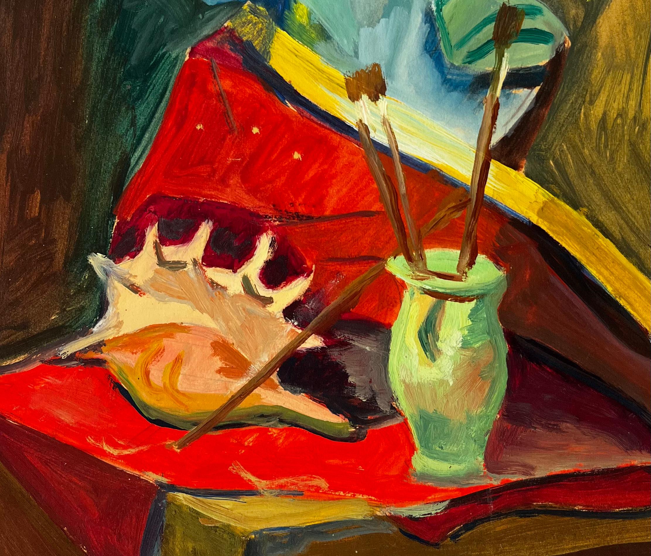 Bodegón con concha y busto Pintura gouache modernista francesa de Guy Nicod en venta 6