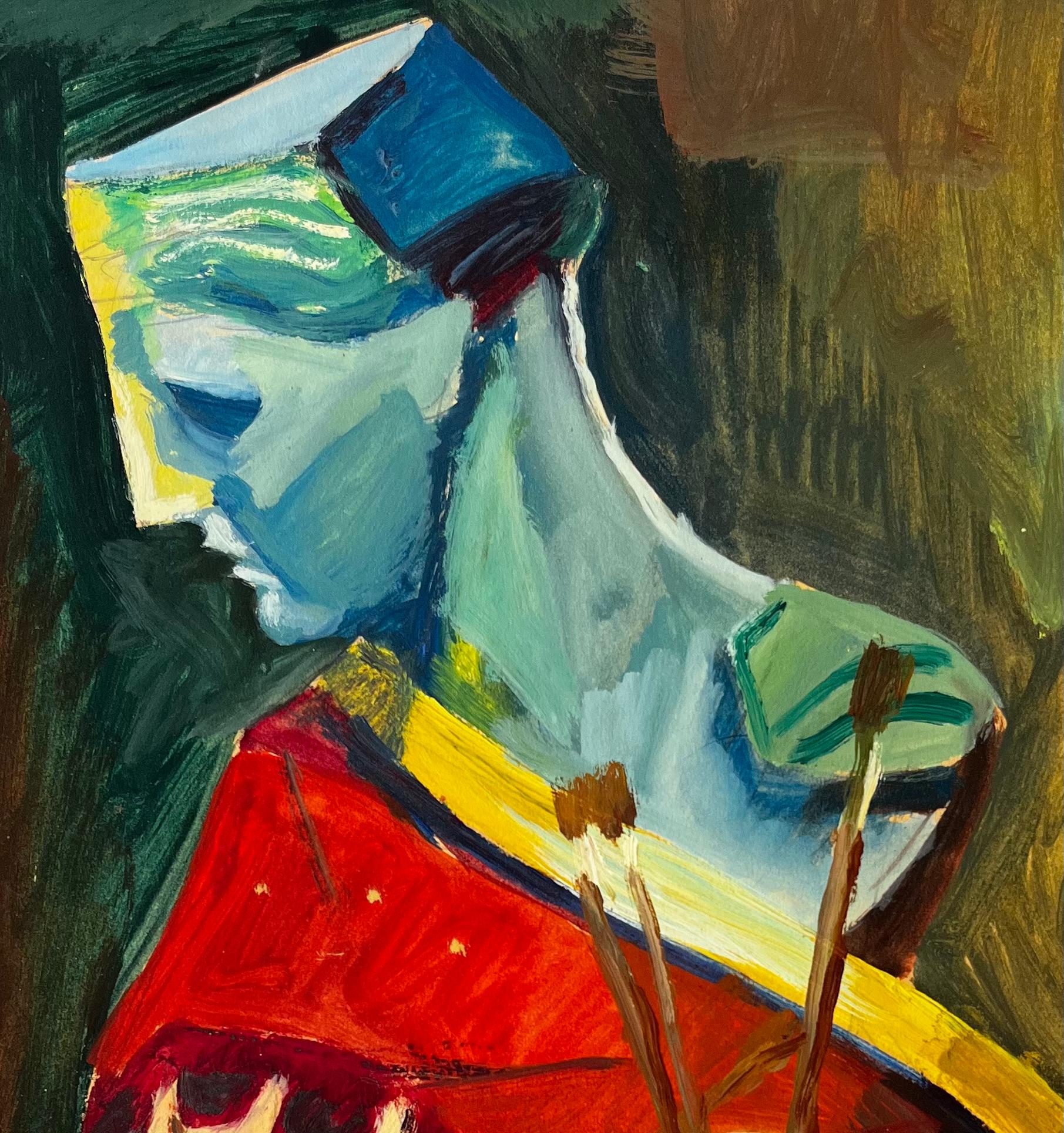Bodegón con concha y busto Pintura gouache modernista francesa de Guy Nicod en venta 7