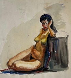 Studie eines sitzenden weiblichen Akts Französische Moderne Gouache auf Papier von Guy Nicod