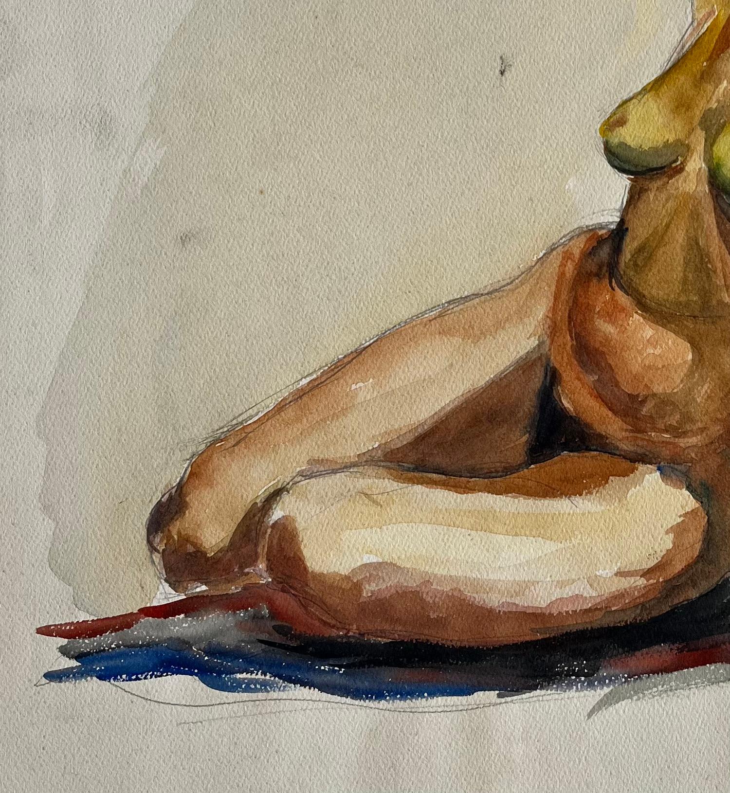 Estudio de desnudo femenino sentado Témpera modernista francesa sobre papel de Guy Nicod en venta 4