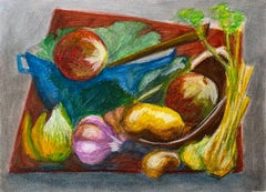 Still Life with Vegetables French Modernist Oil Pastel Drawing by Guy Nicod