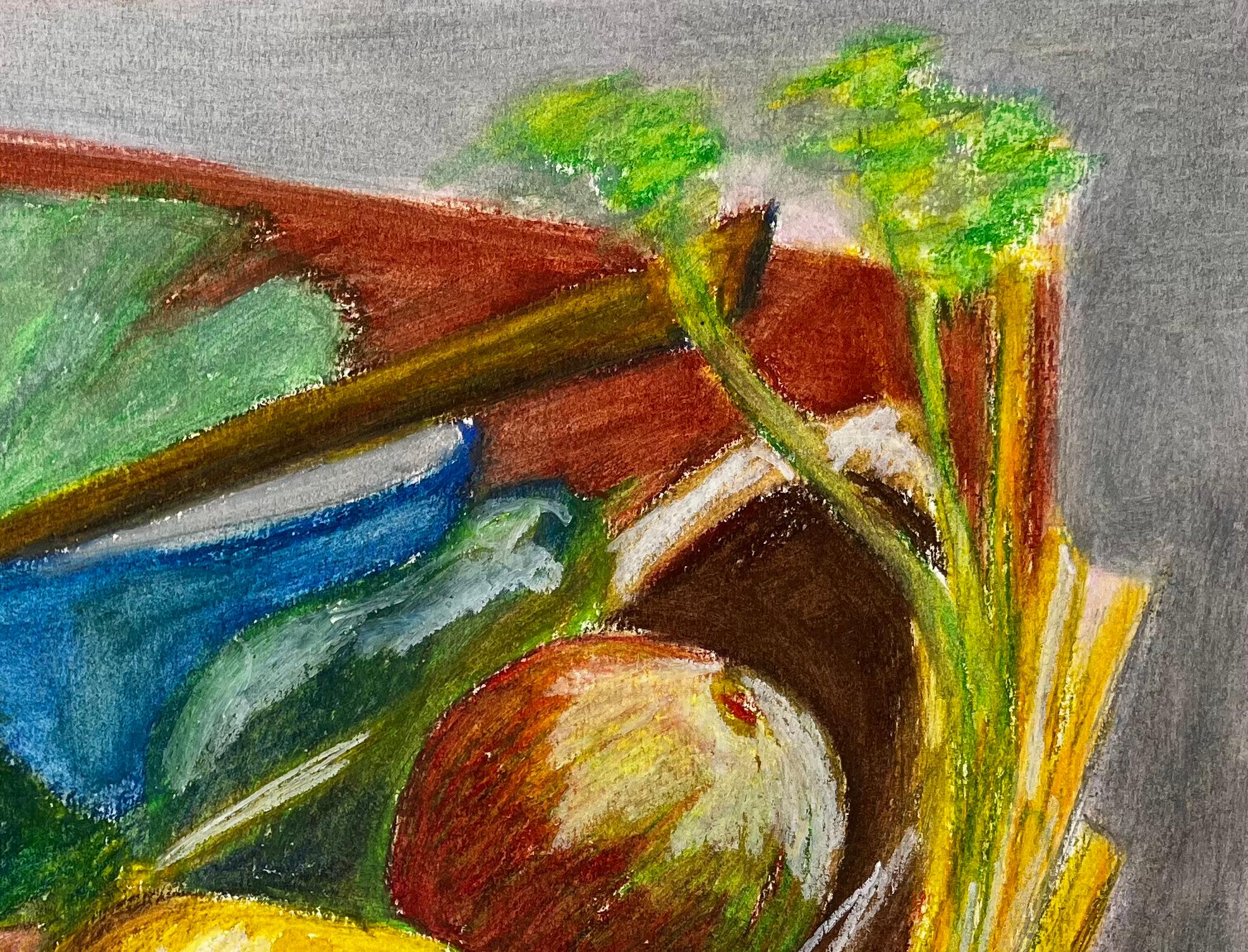 Nature morte aux légumes Dessin au pastel à l'huile moderniste français de Guy Nicod en vente 2