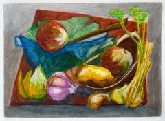 Natura morta con verdure Disegno a pastello a olio del Modernismo francese di Guy Nicod