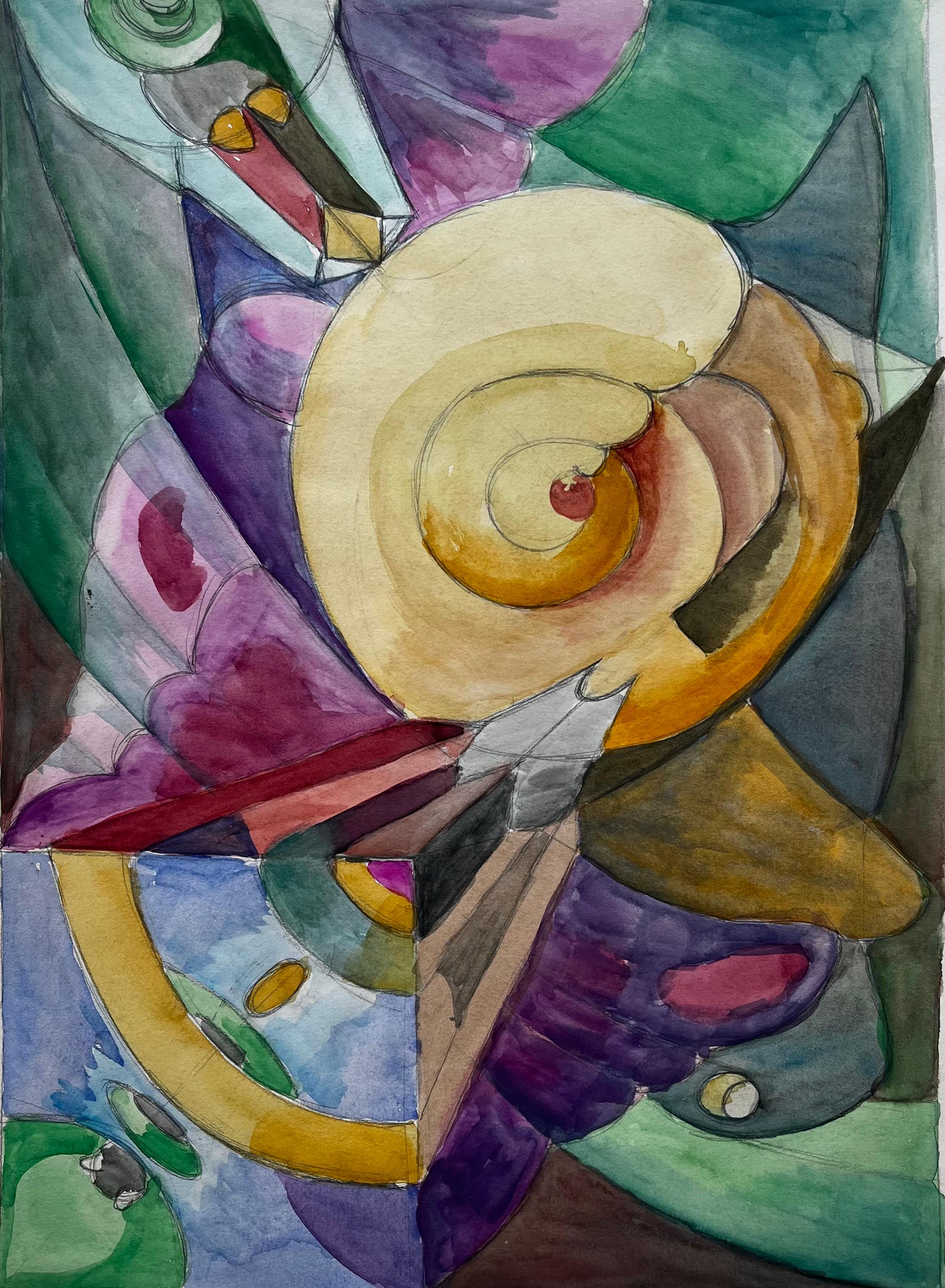 Abstrakte Spirale Komposition Französisch Modernist Aquarell von Guy Nicod